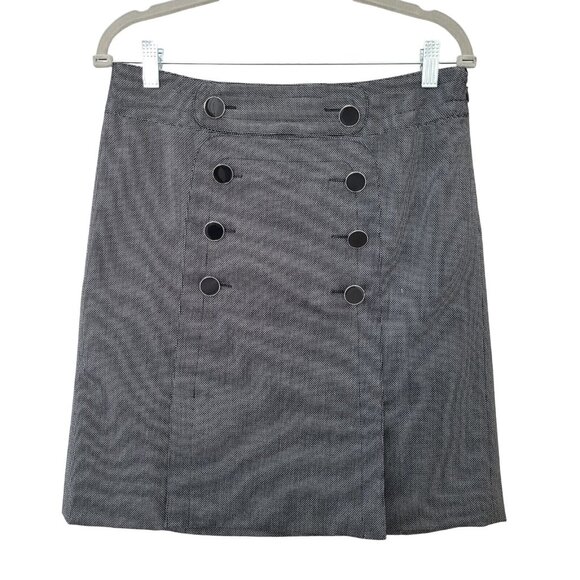 Ann Taylor Loft Herringbone Skirt Womens Size 6 Lined A Line Slit Button Front - Picture 1 of 7